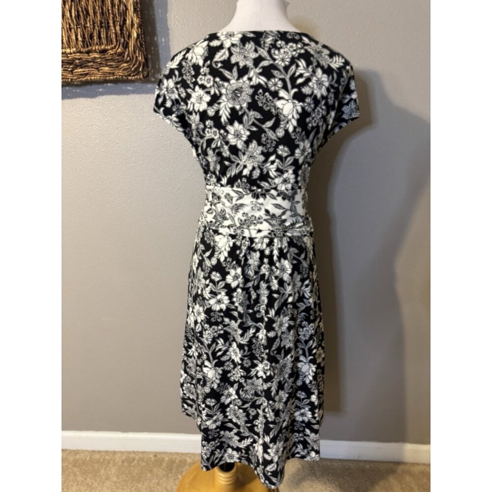 Lands End Dress XL Black Ivory Cap Sleeve Stretch Cotton Floral Washable NEW - Picture 5 of 14